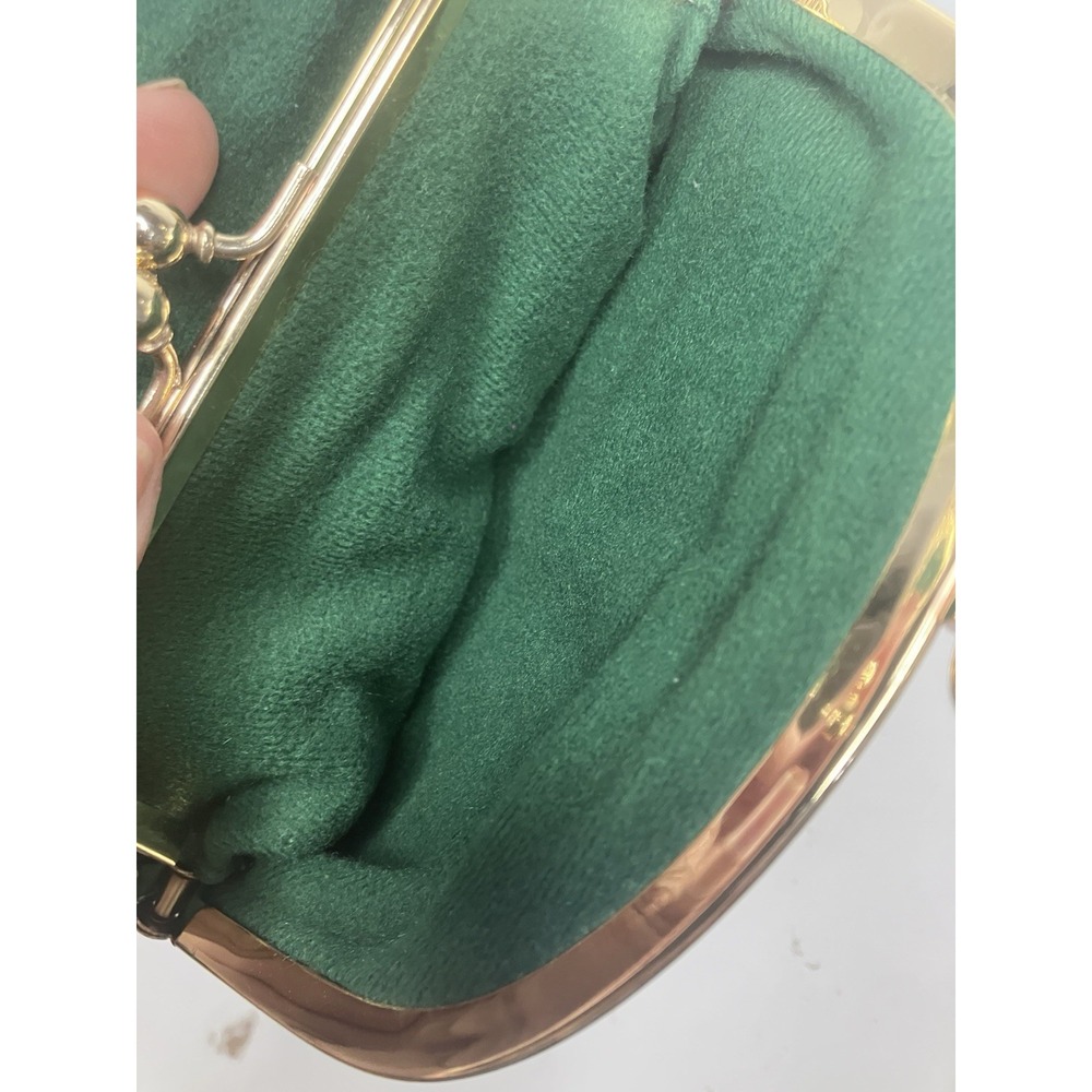 Vintage Rare Green Eel Skin Double Kiss Lock Coin Purse Korea Pleated Gold Frame - Picture 8 of 10
